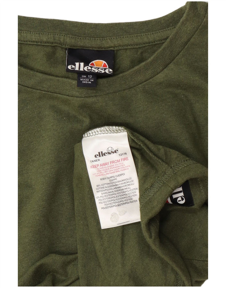 Crop Top pentru femei Ellesse cu mânecă lungă UK 12, bumbac verde mediu