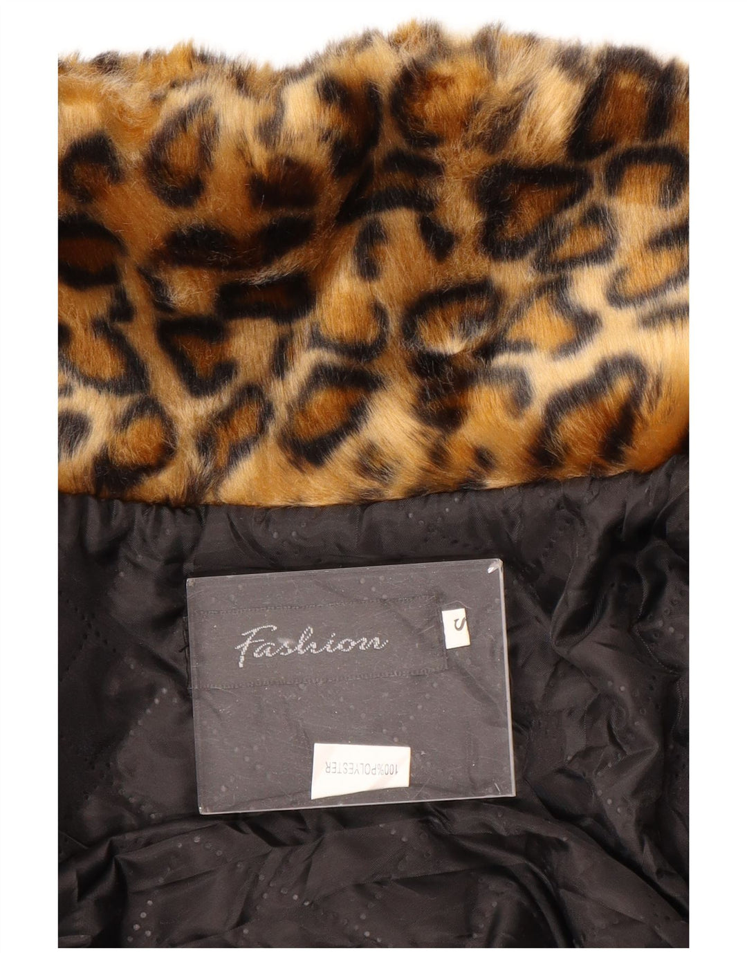 Jachetă de blană artificială pentru femei VINTAGE UK 10, maro, poliester cu imprimeu animal