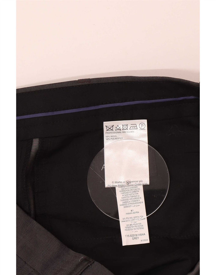Marks & Spencer Pantaloni de costum drept autograf pentru bărbați L36 L31 Lână gri