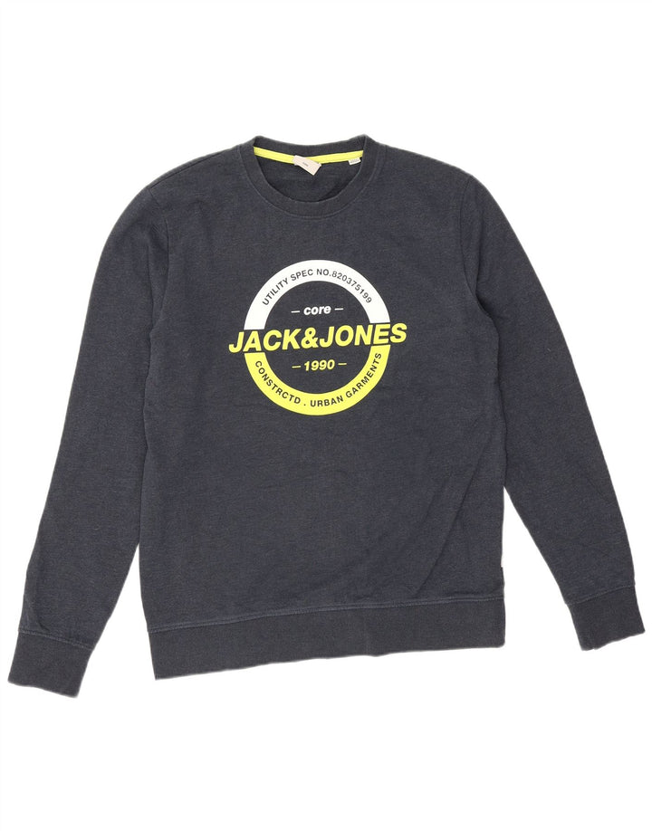 Jack & Jones Pulover grafic pentru bărbați, mare, bumbac, albastru