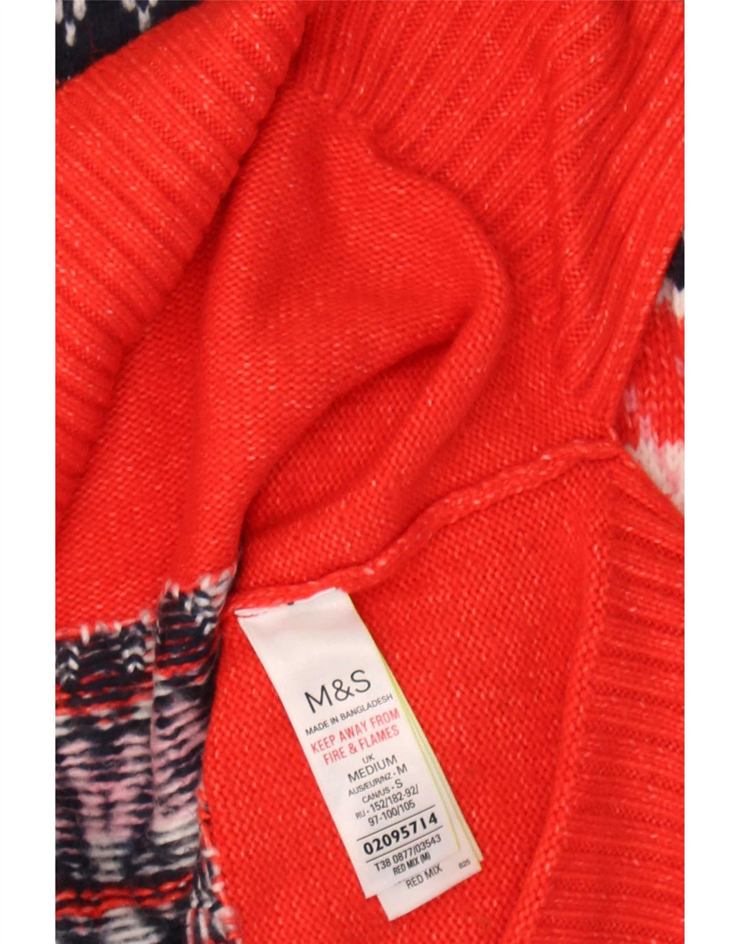 Pulover pentru femei Marks & Spencer cu gât de barcă UK 14 Medium Red Fair Isle