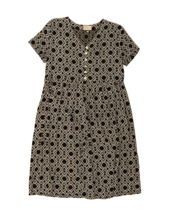 VINTAGE Womens Abstract Pattern Shift Dress IT 44 Medium Black Viscose Vintage Vintage and Second-Hand Vintage from Messina Hembry 
