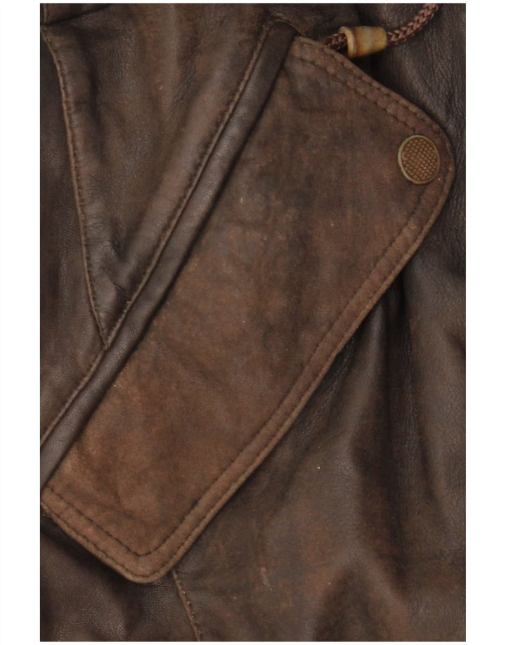 VINTAGE Palton din piele cu glugă pentru femei EU 38 Piele maro medie