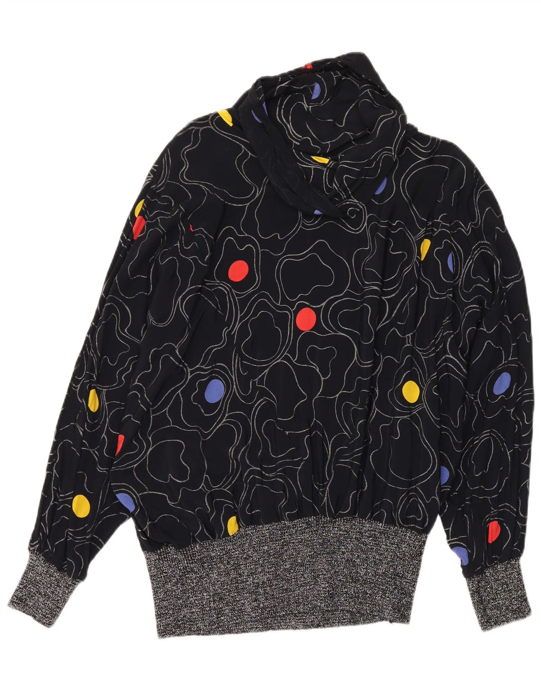 VINTAGE Bluză supradimensionată pentru femei cu model abstract EU 40 Medium Negru