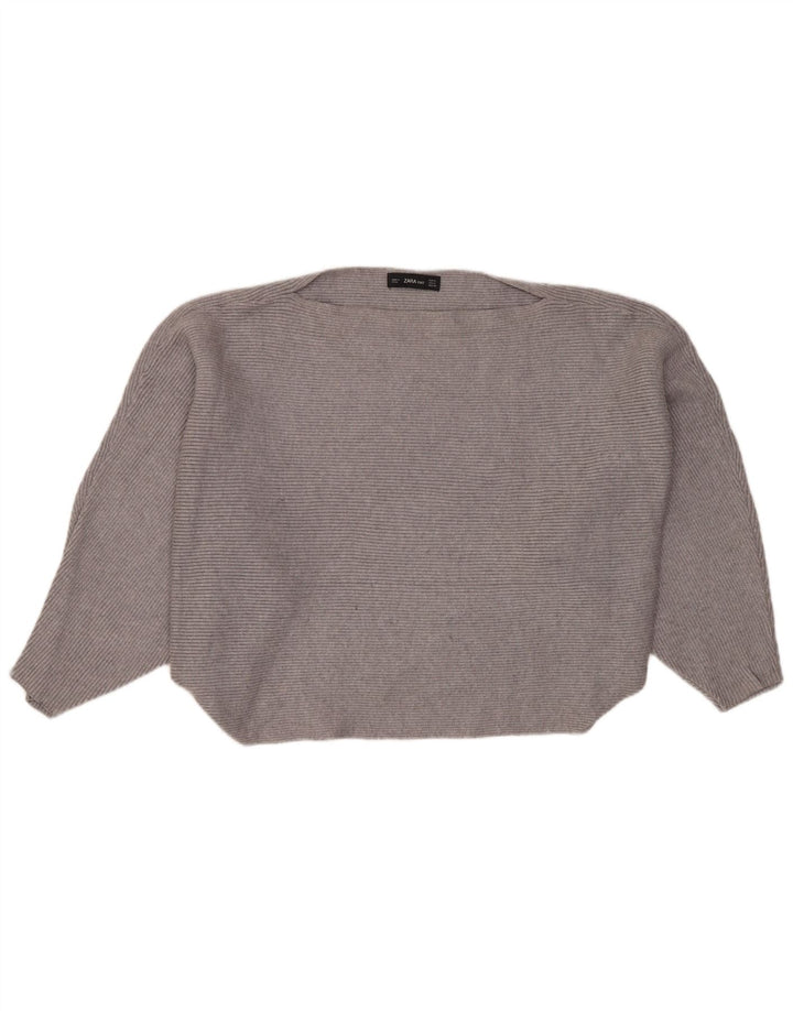 Pulover de damă ZARA oversize crop cu gât barcă UK 14 Medium Gri