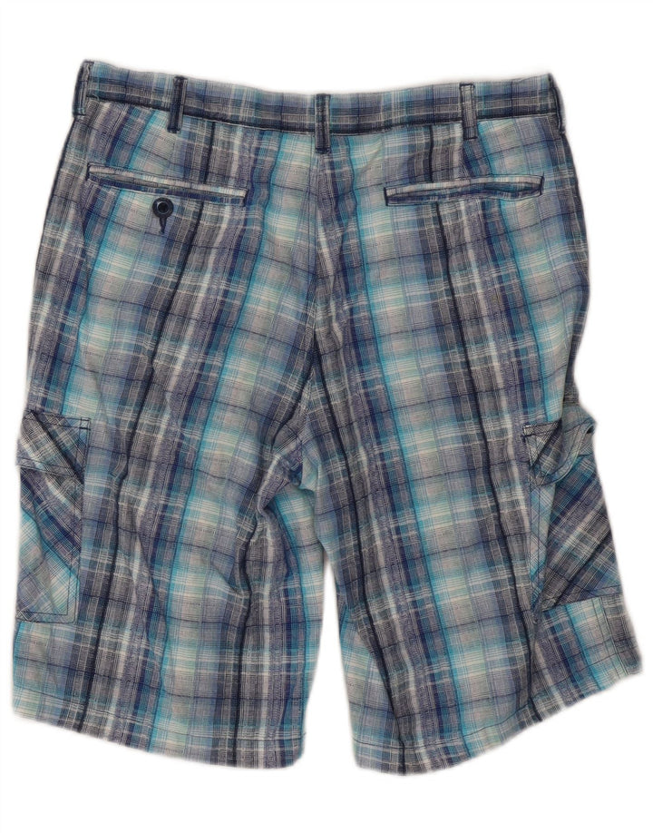 Pantaloni scurți cargo pentru bărbați Bear W32, bumbac cu carouri albastru mediu