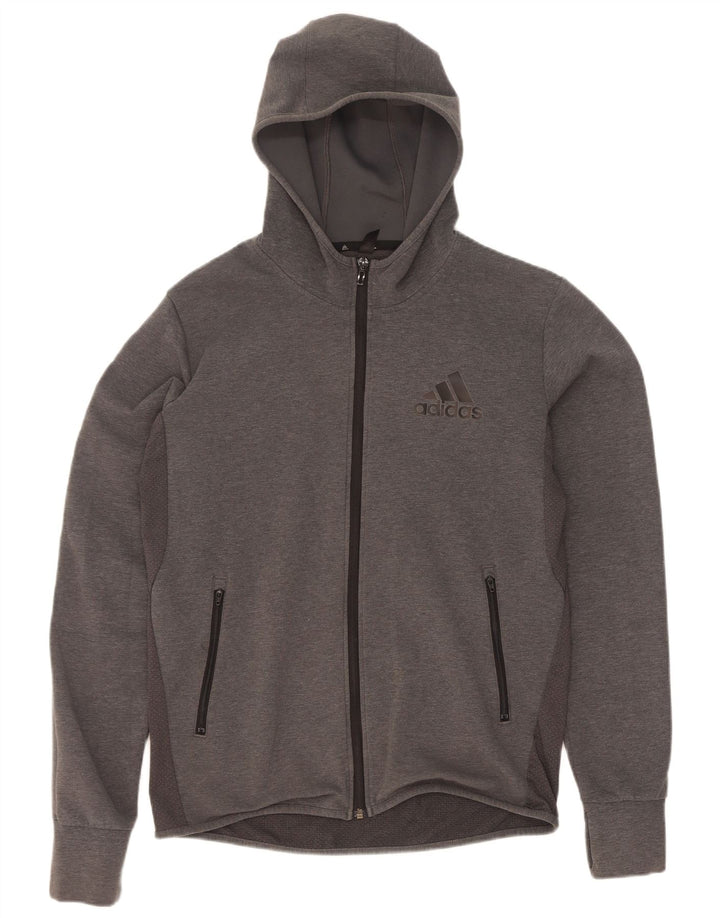 Pulover Adidas pentru bărbați, cu fermoar, bumbac, gri mediu