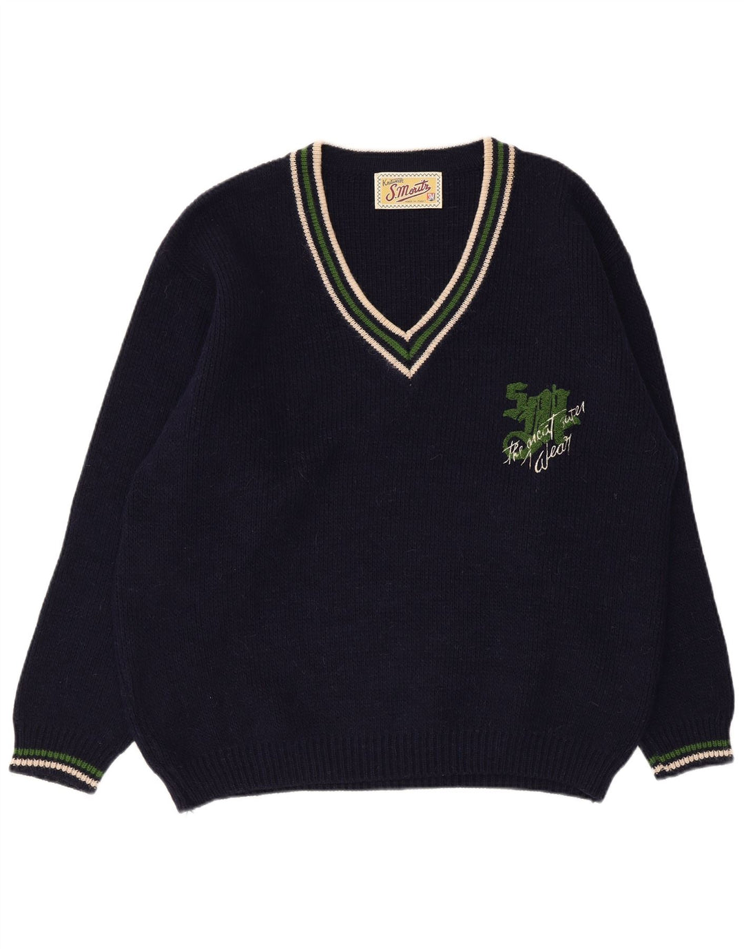 Pulover S. Moritz pentru bărbați, cu decolteu în V, XL, acrilic, albastru bleumarin