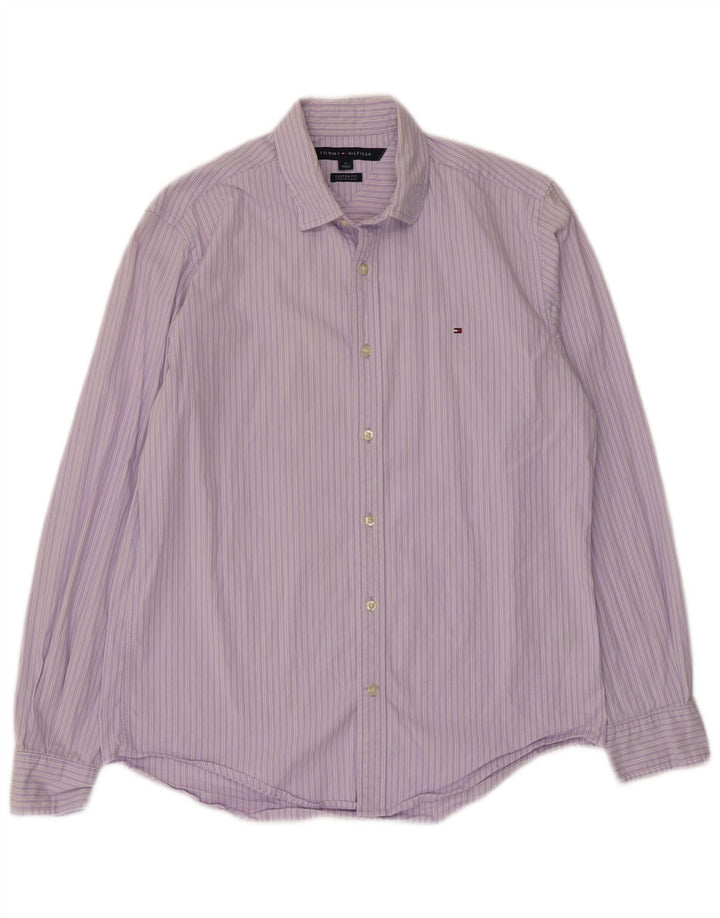 Cămașă personalizată pentru bărbați Tommy Hilfiger, bumbac cu dungi violet mediu