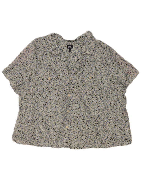Cămașă supradimensionată cu mânecă scurtă pentru femei Lee UK 20 2XL Bumbac floral albastru