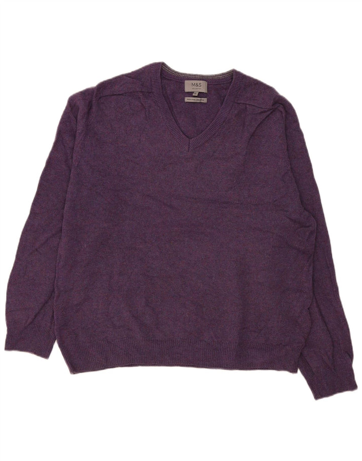 Pulover pentru bărbați Marks & Spencer, cu decolteu în V, XL, lână violet