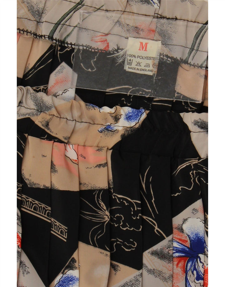 VINTAGE Fusta plisată cuțit pentru femei Medium W30 Poliester floral negru