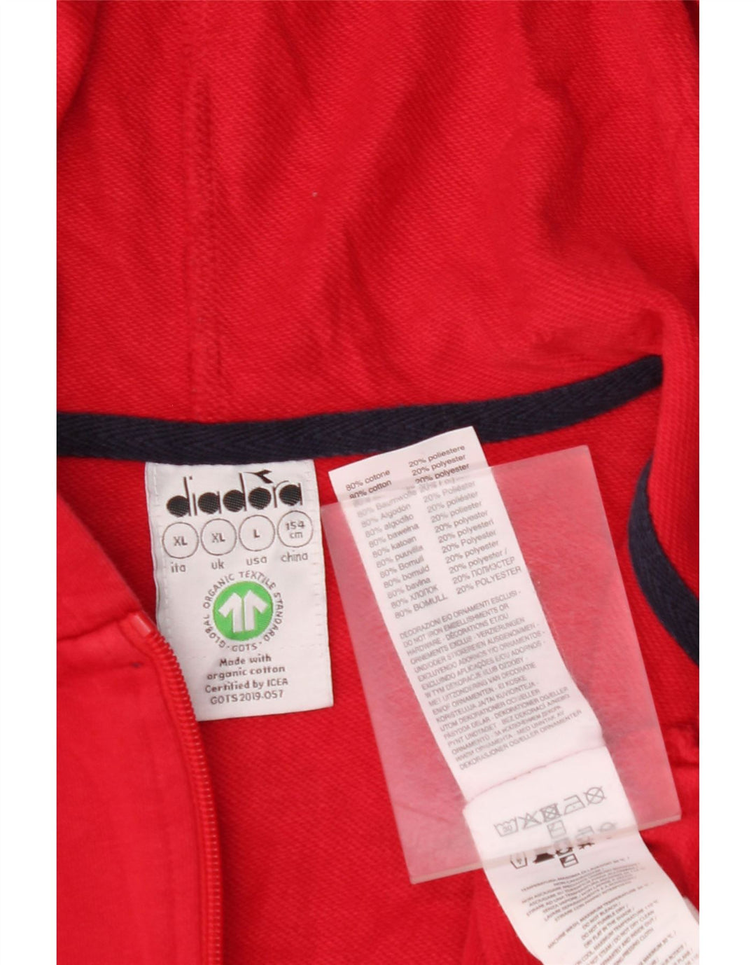 DIADORA Pulover cu glugă cu fermoar grafic pentru băieți 11-12 ani XL bumbac roșu