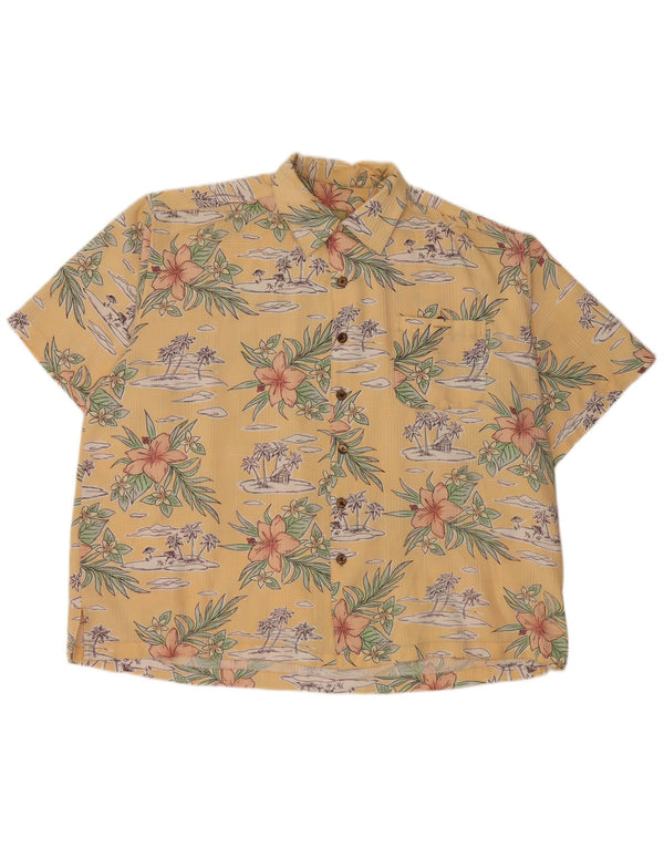 Cămașă Vintage pentru bărbați cu mânecă scurtă 2XL, galben, raion floral