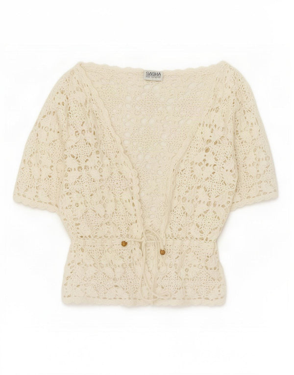 Top bolero croșetat cu mânecă scurtă pentru femei Sasha UK 14, mare, alb, floral