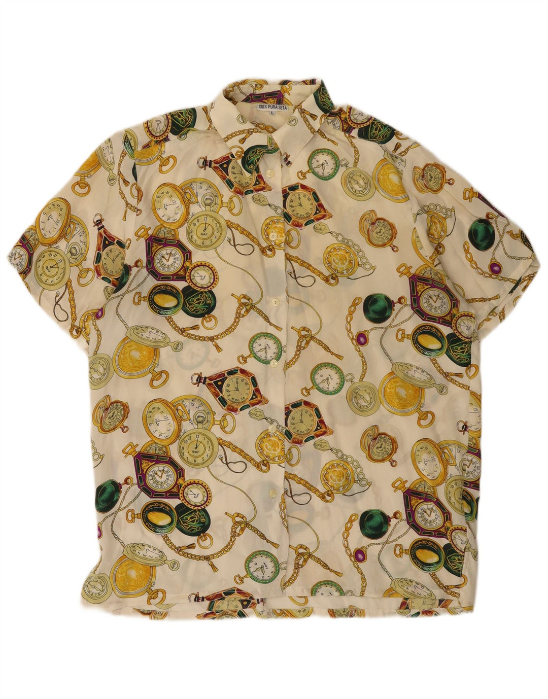 Bluză de cămașă vintage pentru femei cu model abstract, UK 16, mare, alb
