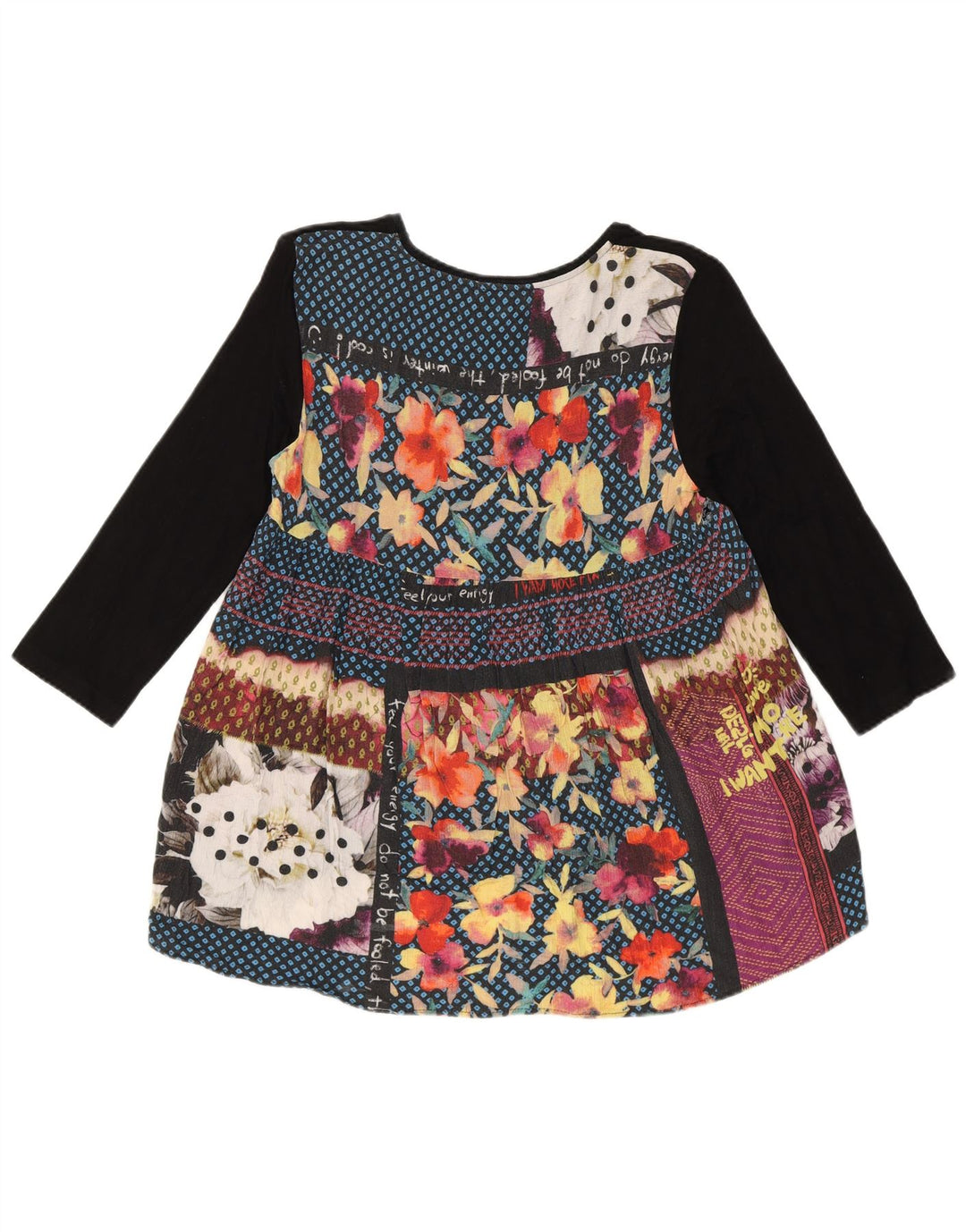 Desigual Womens Abstract Pattern Top mânecă 3/4 UK 10 Small Black Viscose