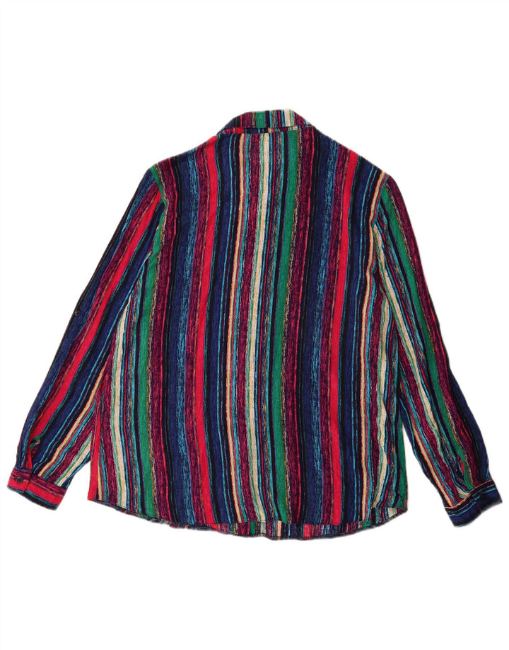 Bluză cămașă vintage pentru femei UK 12 Medium, multicoloră, în dungi, viscoză