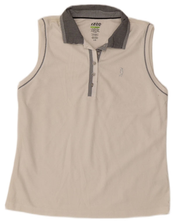 IZOD Tricou polo fără mâneci pentru femei UK 14, mare, alb, bumbac
