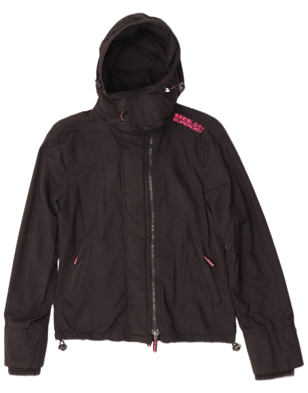 Jachetă Windbreaker cu glugă Superdry pentru femei UK 10 Small Black Nylon