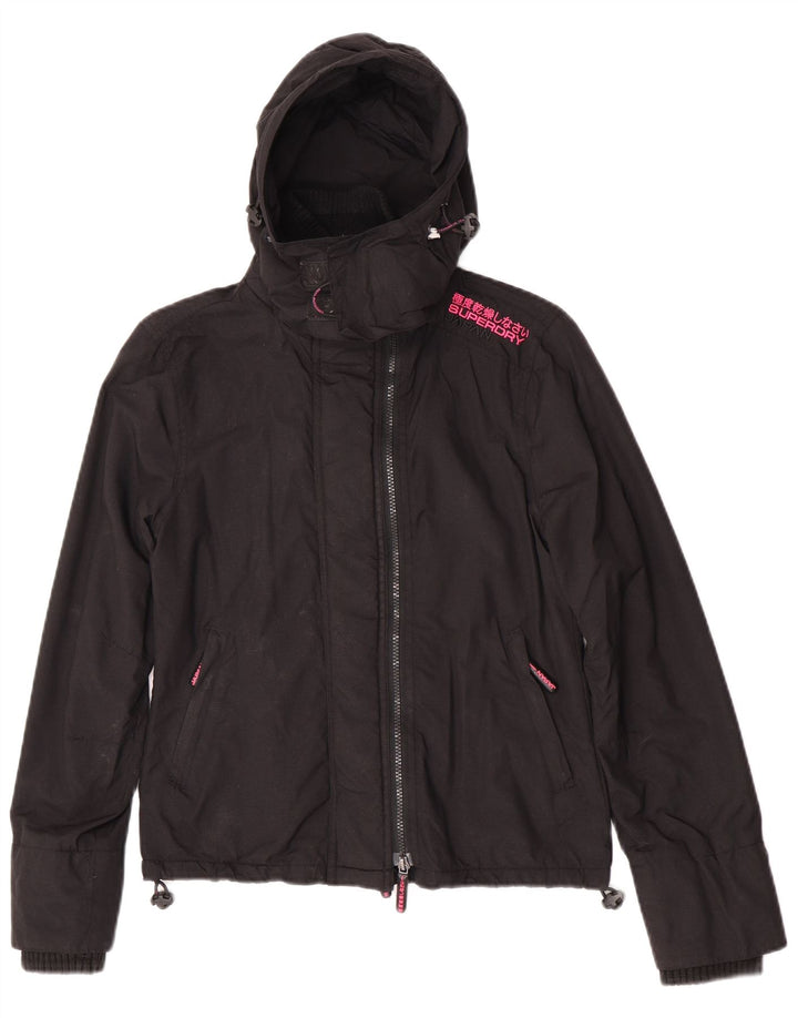 Jachetă Windbreaker cu glugă Superdry pentru femei UK 10 Small Black Nylon