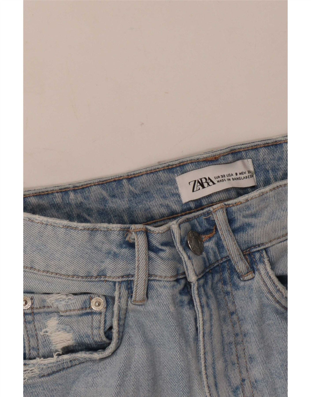 Pantaloni scurți din denim învechit pentru femei Zara EU 32 2XS W22 Albastru