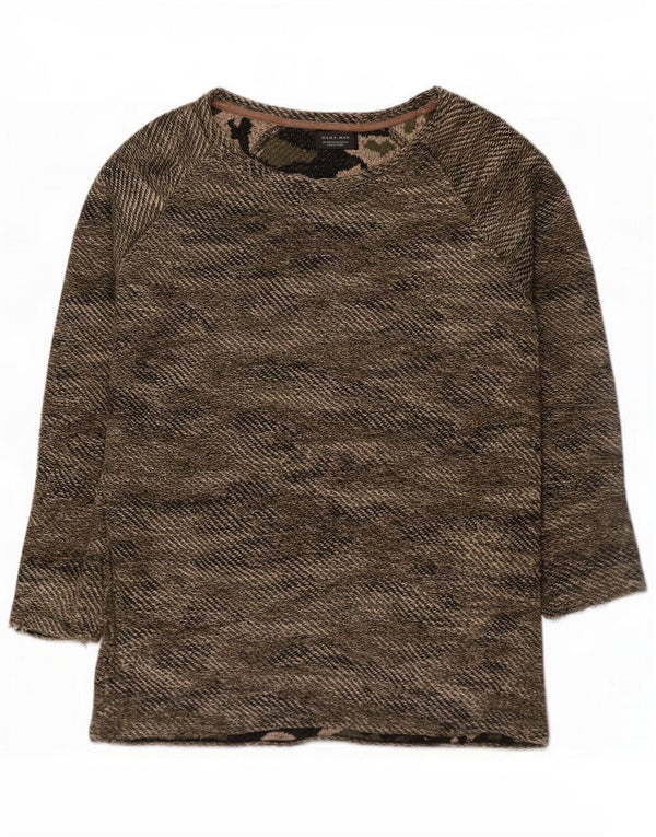 Zara Mens Boat Neck Jumper Sweater Medium Khaki Camouflage