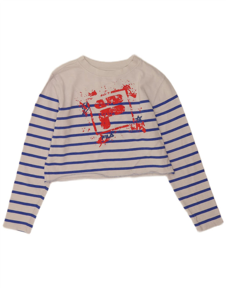 Top Crop Graphic Femei Fila cu mânecă lungă UK 14 Medium White Striped