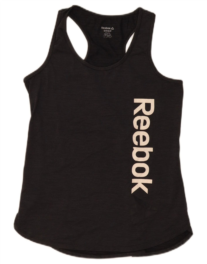 REEBOK Womens Graphic Vest Top UK 10 Small Grey Polyester