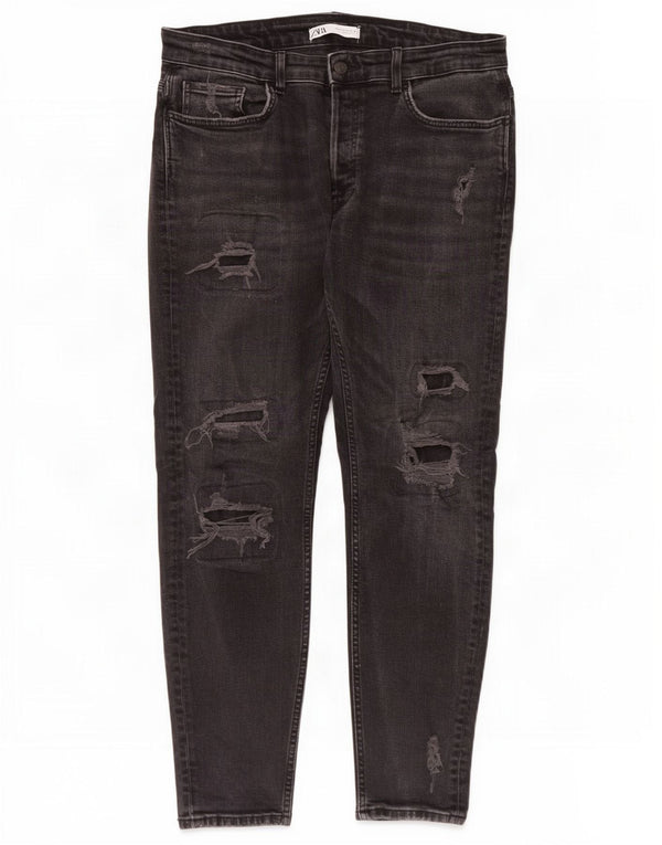 Blugi skinny învechiți pentru bărbați Zara EU 46 XL W36 L30 Negri
