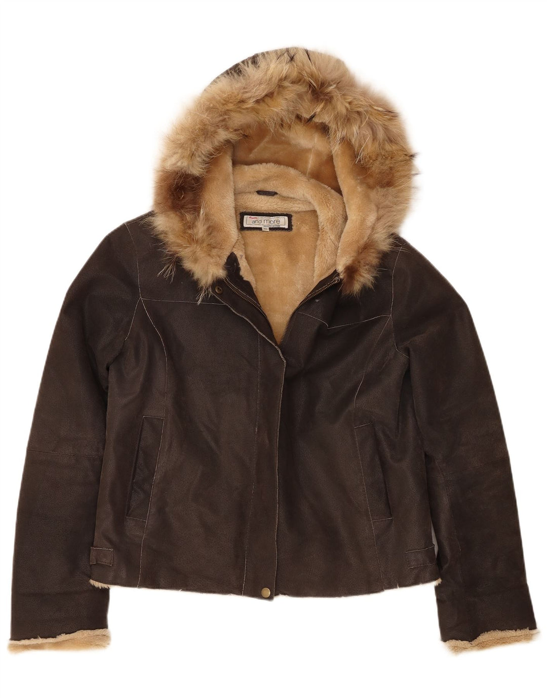 Jachetă din shearling cu glugă pentru femei Bata and More IT 46, mare, maro, din piele