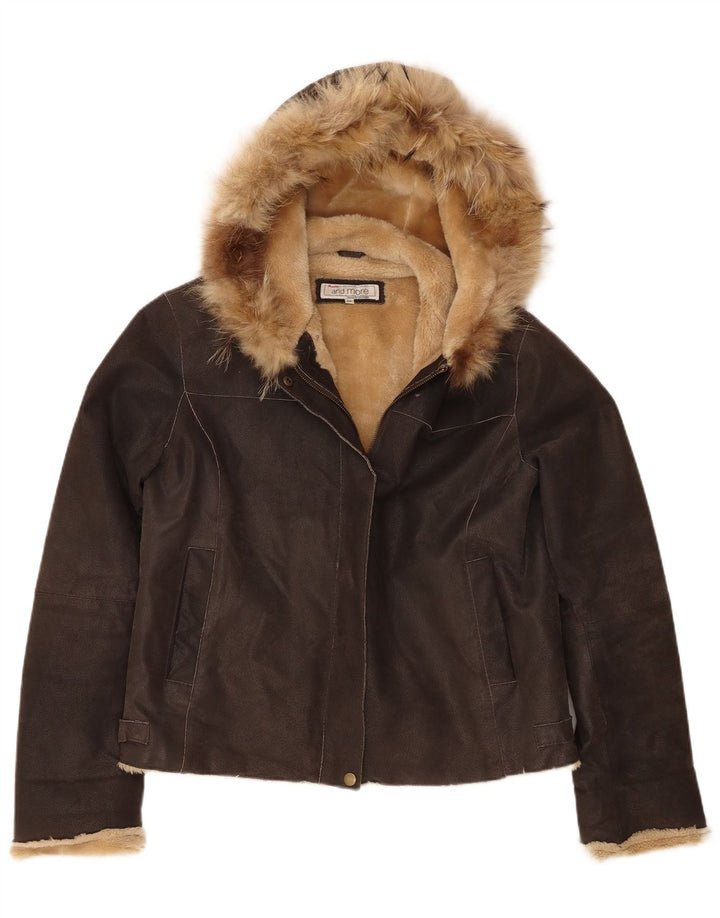 Jachetă din shearling cu glugă pentru femei Bata and More IT 46, mare, maro, din piele