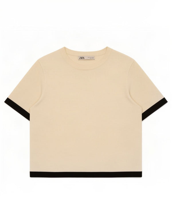 Tricou Crop pentru femei Zara UK 10 mic Bej, viscoză