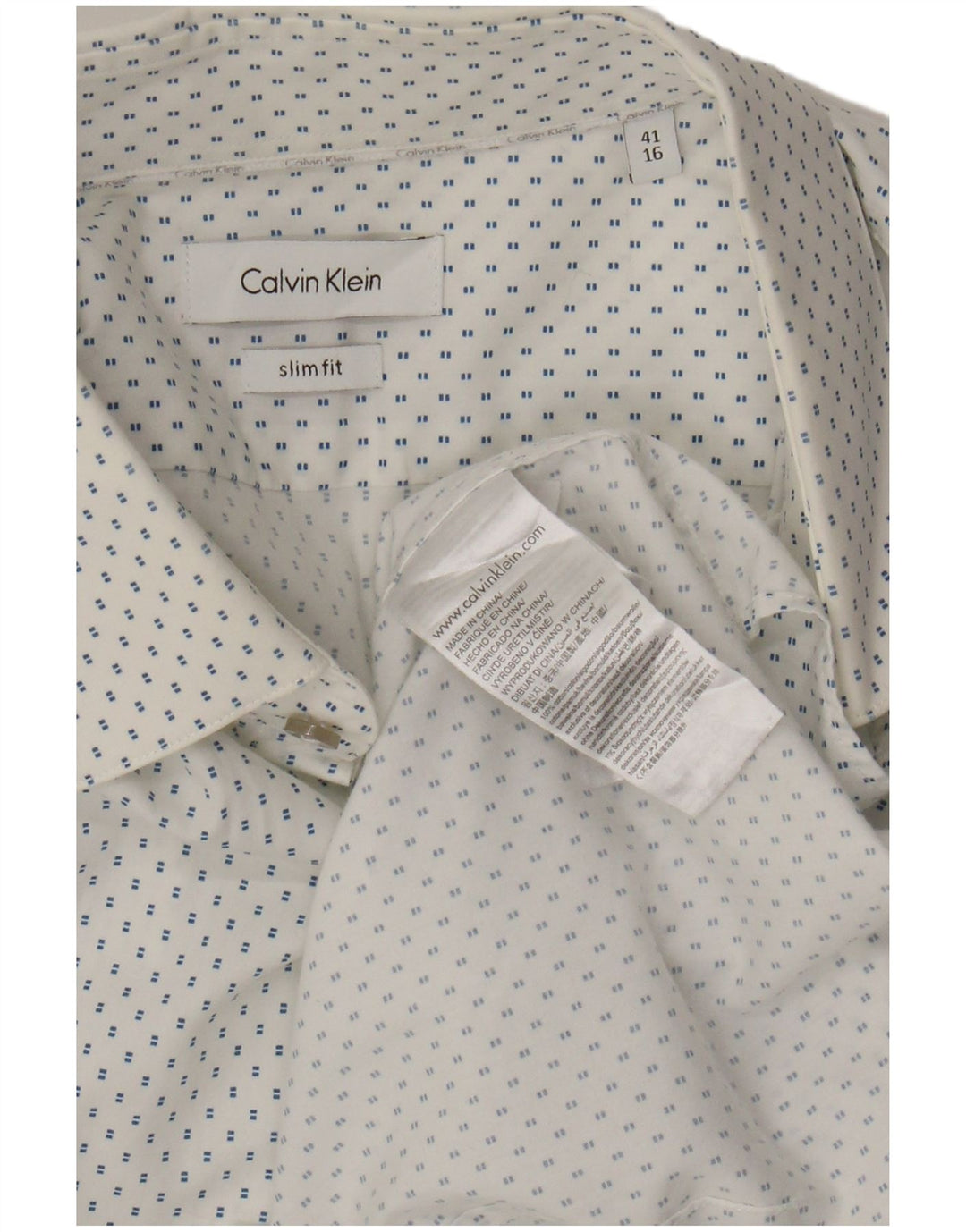 Cămașă pentru bărbați CALVIN KLEIN Slim Fit Mărimea 41 16 Bumbac mare cu pete albe