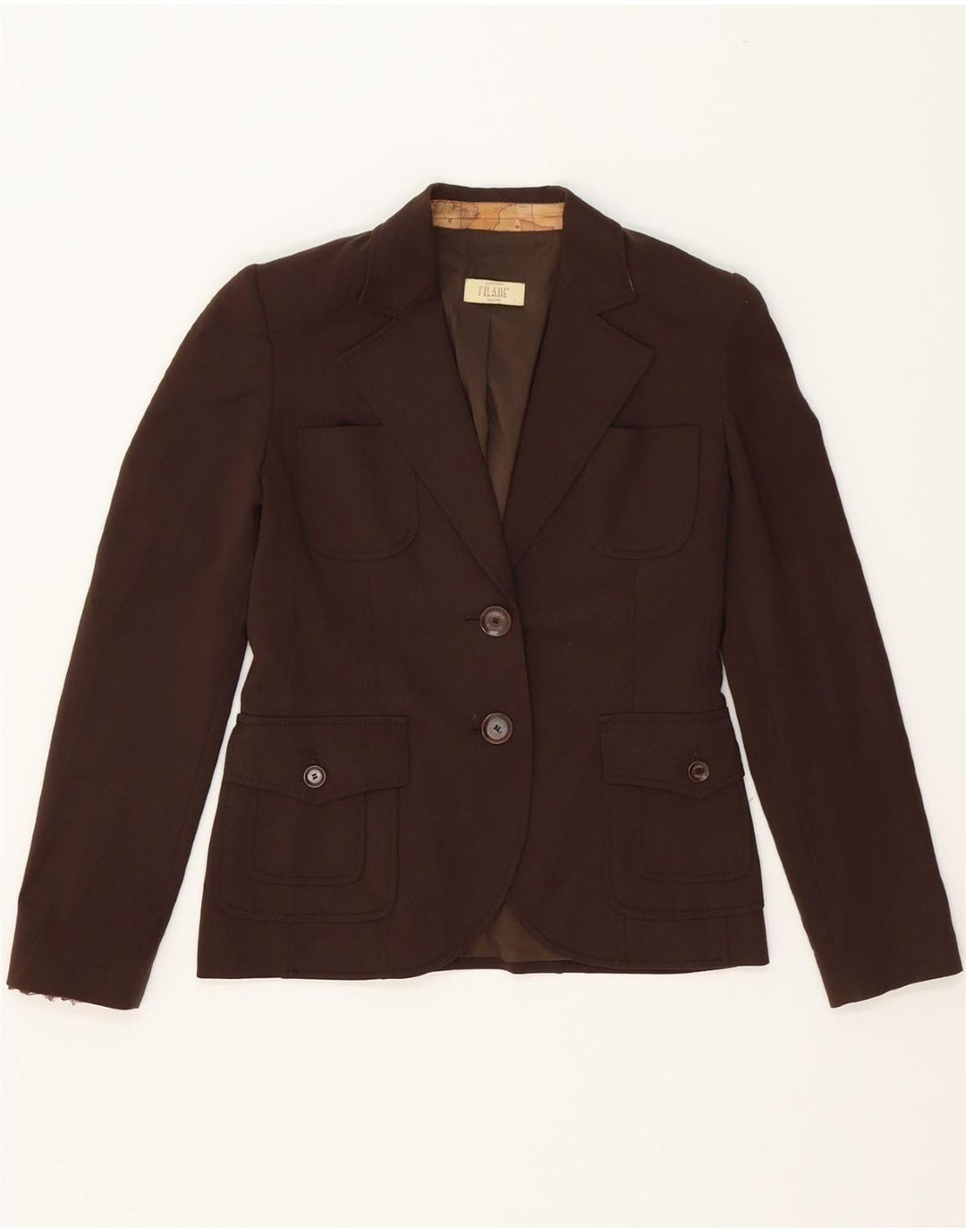 ALVIERO MARTINI Womens 2 Button Blazer Jacket UK 8 Small Brown Polyester Vintage ALVIERO MARTINI and Second-Hand ALVIERO MARTINI from Messina Hembry 