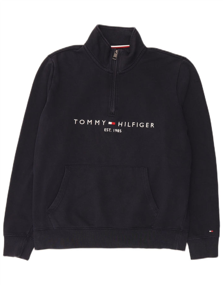 Hanorac pentru bărbați Tommy Hilfiger, cu grafic, cu fermoar, cu decolteu, pulover mediu bleumarin