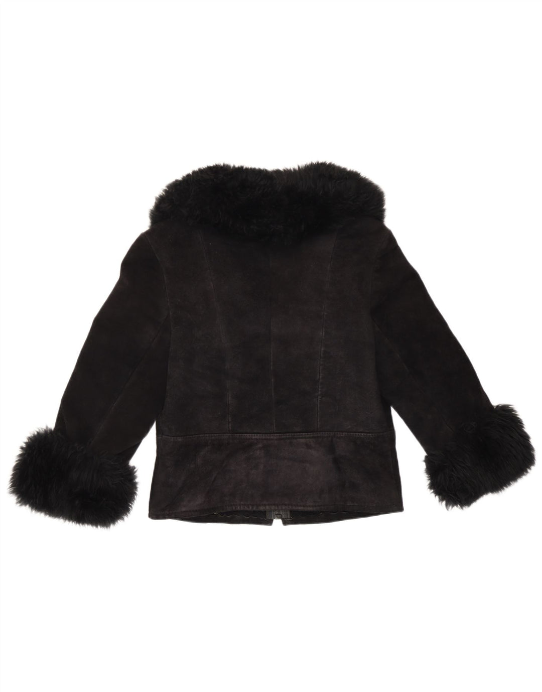 Jachetă vintage pentru femei cu mâneci 3/4 din piele intoarsa UK 10 Small Black