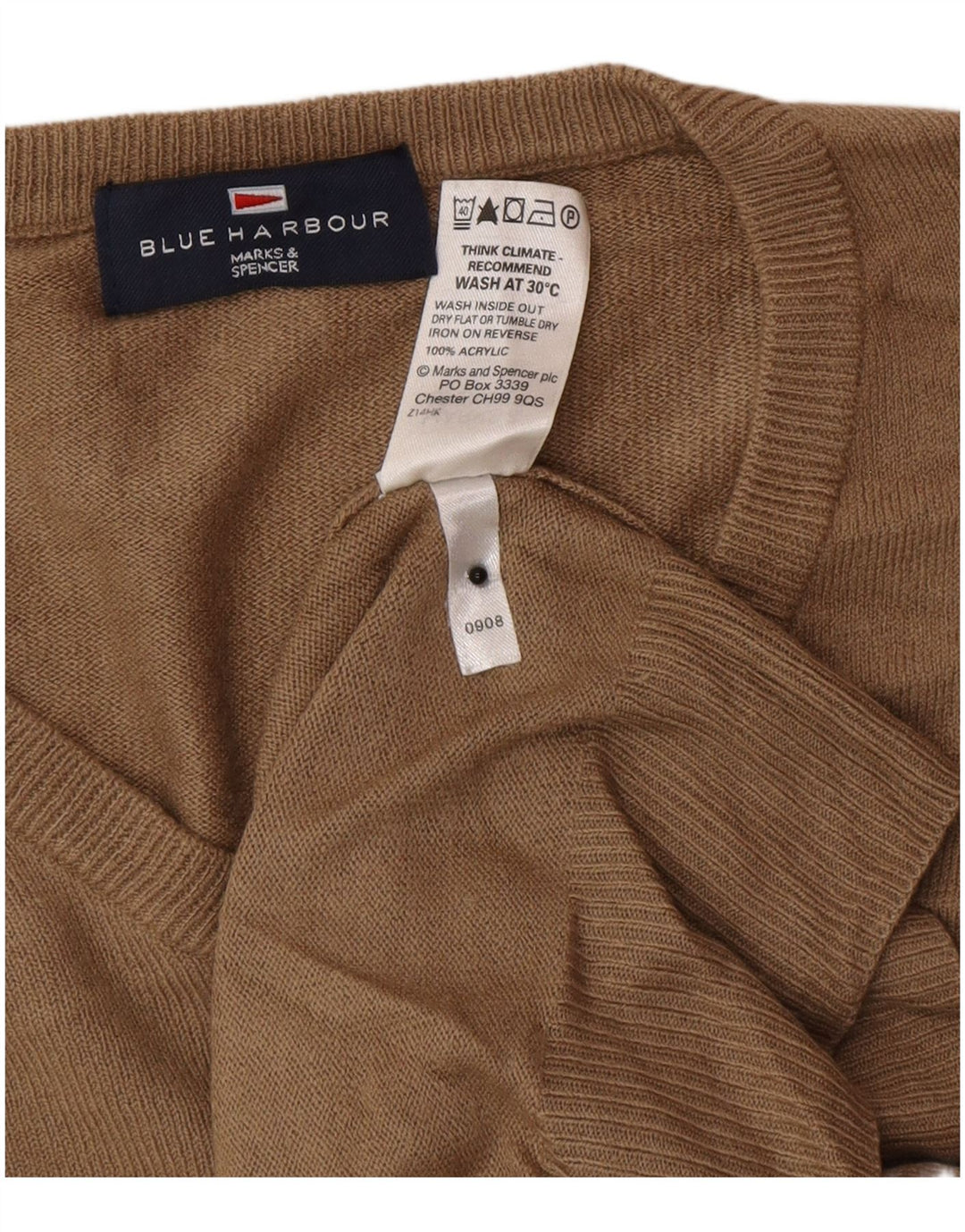 Marks & Spencer Pulover cu decolteu în V Blue Harbour pentru bărbați, maro mic, acrilic