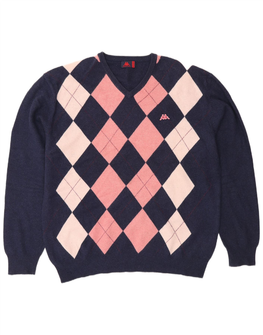 Pulover pentru bărbați Kappa cu decolteu în V, 2XL, albastru marin Argyle/Lână diamant