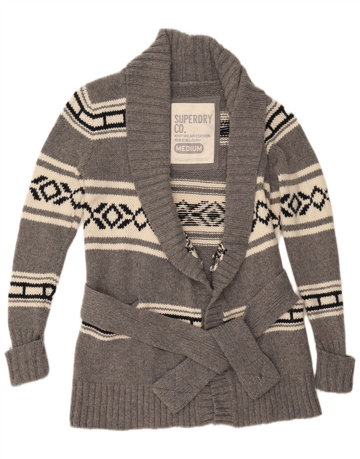 Pulover cardigan pentru femei Superdry UK 14 Medium Gri Geometric Lână