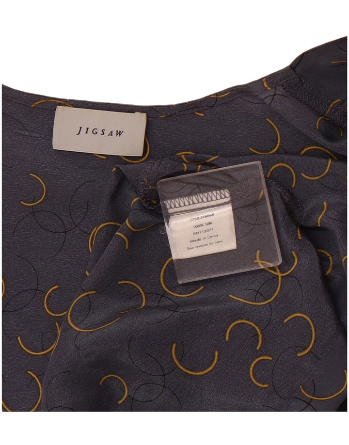 JIGSAW Top cardigan cu mânecă scurtă pentru femei UK 18 XL Mătase geometrică gri