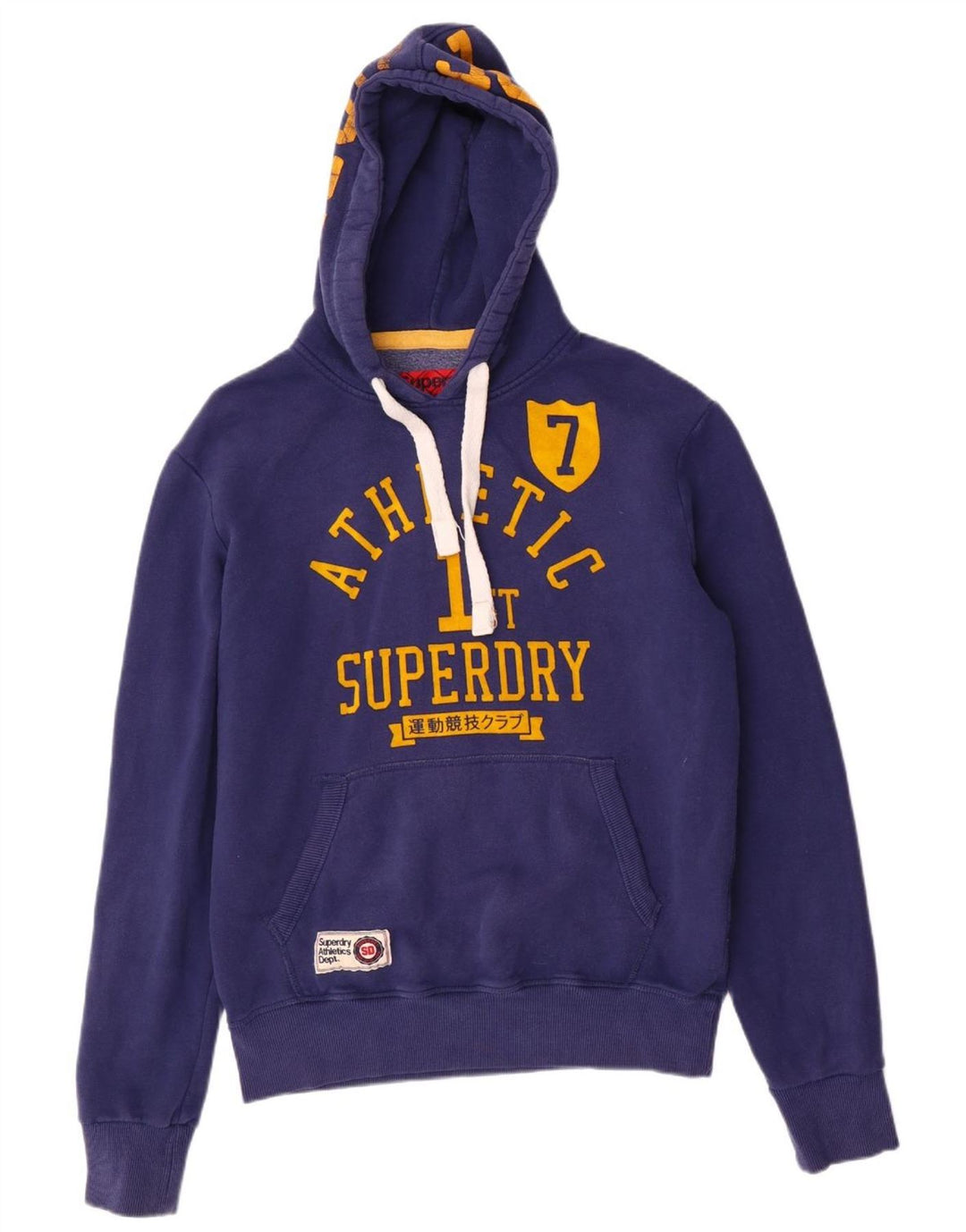 SUPERDRY Pulover cu glugă grafic pentru bărbați, mare, albastru, bumbac
