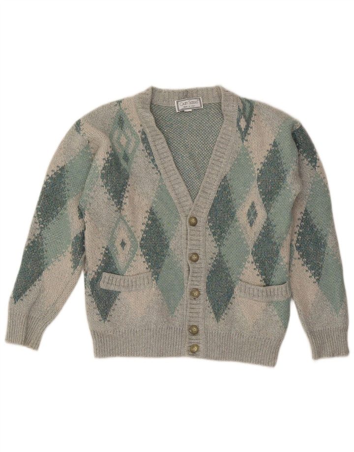 Pulover cardigan pentru bărbați Gran Sasso, gri mediu, lână Argyle/Diamond