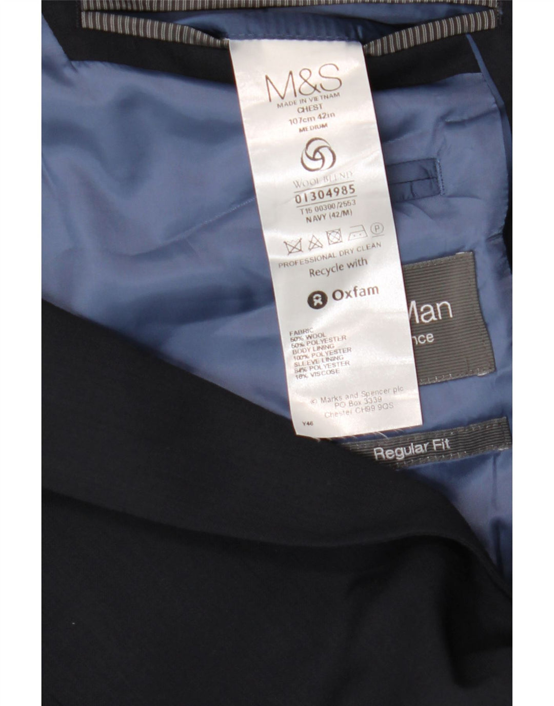 Jachetă pentru bărbați Marks & Spencer, cu 2 nasturi, UK 42, mare, lână bleumarin