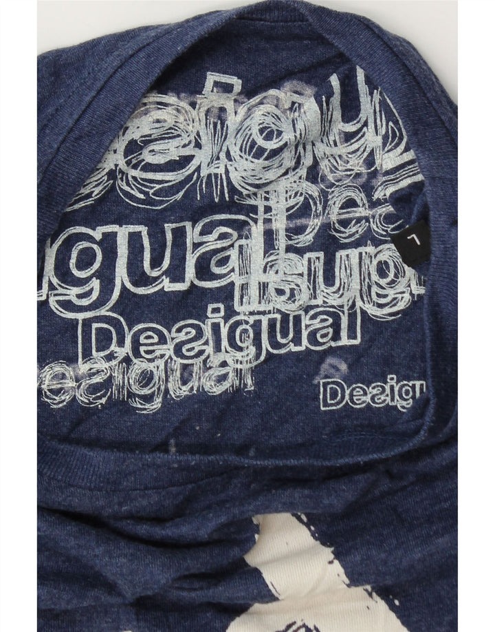 Tricou grafic Desigual pentru bărbați Top mare din bumbac bleumarin