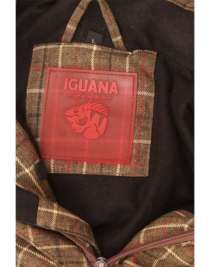 Jachetă de vânt cu glugă pentru bărbați Iguana UK 40, mare, poliester cu carouri maro