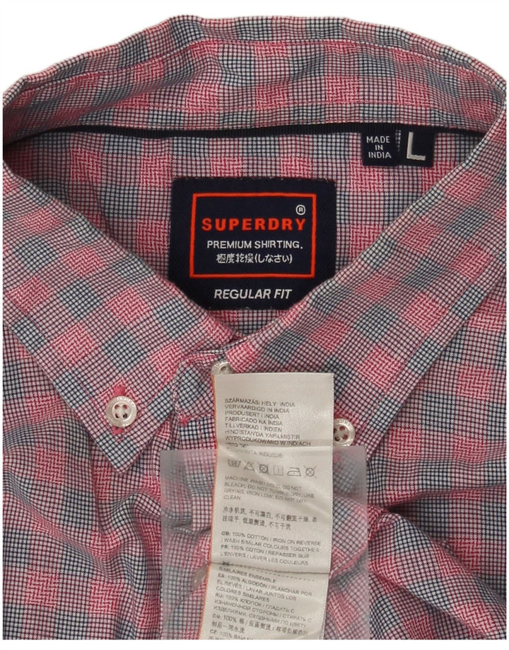 Cămașă Superdry pentru bărbați, cu mânecă scurtă, în formă regulată, din bumbac cu carouri, roz mare