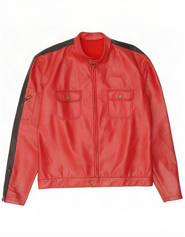Vintage Mens Leather Jacket UK 40 Large Red Colourblock