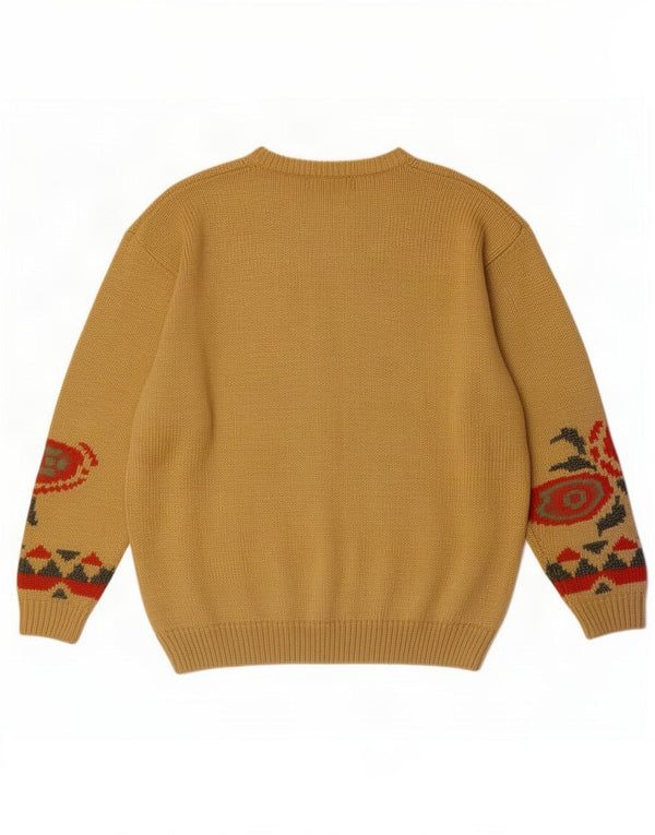 Toplike Womens Boat Neck Jumper Sweater EU 46 XL Yellow Floral Viscose