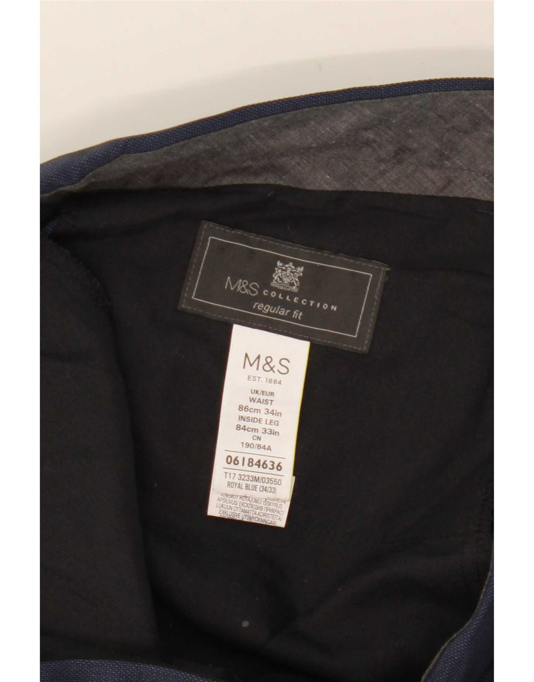 Pantaloni de costum pentru bărbați Marks & Spencer, cu ajustare normală, L34 L33, poliester bleumarin